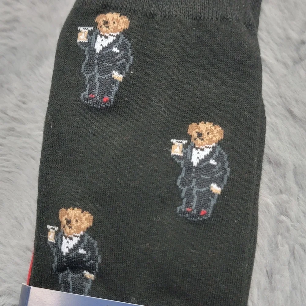 Polo Ralph Lauren Socks Mens 10-13 Black Red Martini Tuxedo Polo Bear 2 Pack
